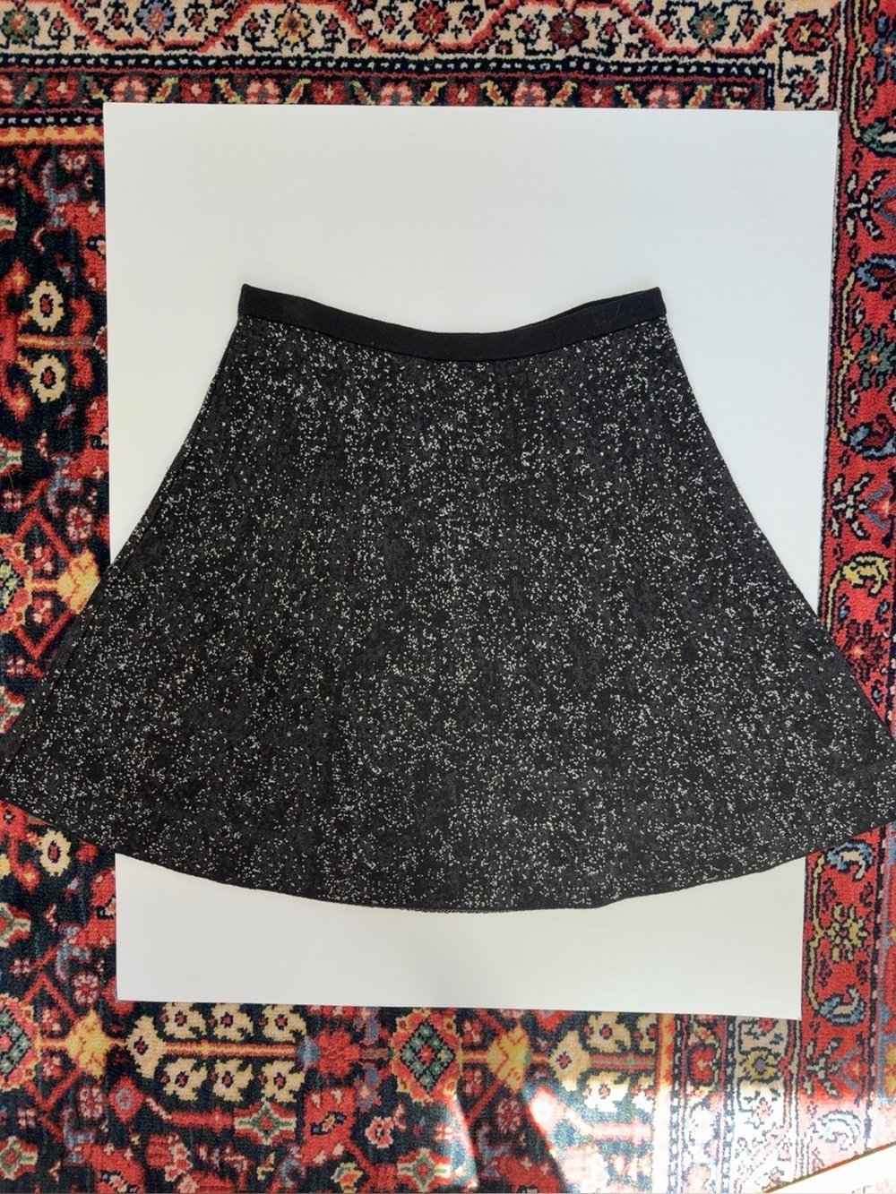 Theory Black & White Speckled Wool Blend A-Line Skater Skirt Size Small
